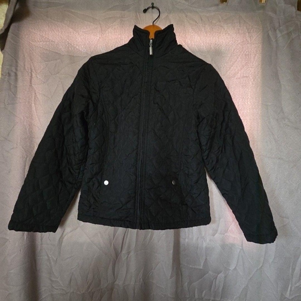 Jane Ashley Jacket Womens Petite P8 Black Quilted Full Zip Lined Pockets Warm